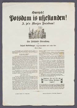 "Hurrjeh! Potsdam is ufjestanden! I, ju'n Morjen Potsdam!" - Satirisches Flugblatt