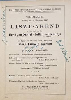 Liszt-Abend in der Philharmonie. Symphonie-Orchester unter der Leitung von Georg Ludwig Jochum