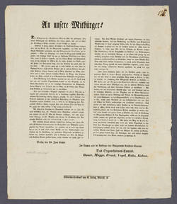 "An unsere Mitbürger!" - Bekanntmachung des Bürgerwehr-Artillerie-Vereins