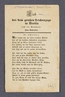 "Lied bei dem großen Leichenzuge in Berlin nach der Revolution. Zum Andenken." - Liedtext