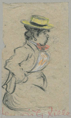 Frau mit gelbem Hut und roter Fliege;