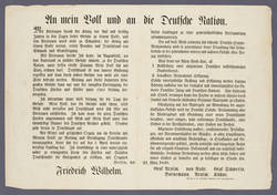 "An mein Volk und die Deutsche Nation." - Proklamation von Friedrich Wilhelm IV. - Maueranschlag