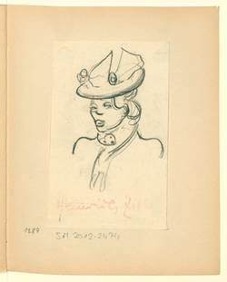 Frauenkopf mit geschmücktem Hut