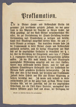 "Proklamation" von Friedrich Wilhelm IV. - Maueranschlag