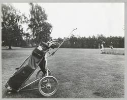 o.T., Golf-Trolley auf einem Golfplatz