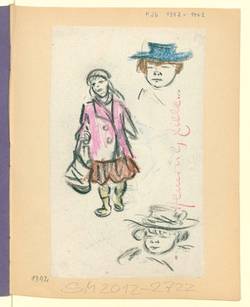 Studien: Fraukopf mit Hut, Frau mit Tasche