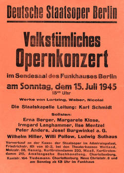 Volkstümliches Opernkonzert der Staatskapelle im Sendesaal des Funkhauses Berlin;
