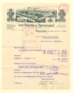 Brief der Firma van Baerle & Sponnagel, Fabrik chemisch - technischer Producte