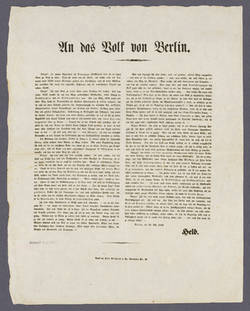 "An das Volk von Berlin." Stellungnahme des Redakteurs der "Locomotive" Friedrich Wilhelm Held