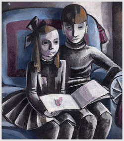 Zwei Kinder lesend, um 1936;