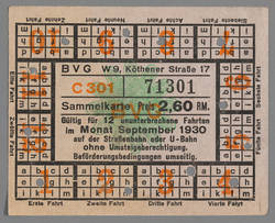 Fahrschein vom Monat September 1930