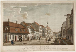 Vue de la Rue dite la Mauerstrasse, ainsi que de l ' Eglise Bohemienne prise du côté de l ' Eglise de la Sainte Trinité. 1776   -    2 Exemplare;
