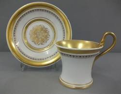 Tasse mit Lithophanie-Boden und Unterschale, blau-goldener Dekor;