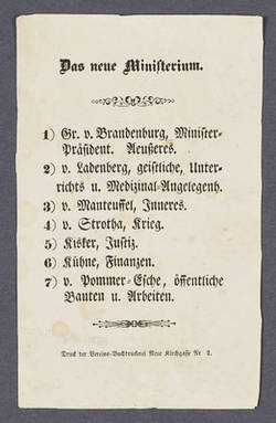 „Das neue Ministerium.“ - Bekanntmachung der Kabinettsmitglieder des neu ernannten Staatsministeriums vom 2. November 1848.