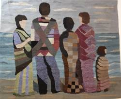 Textilbild: Gobelin "Menschen am Meer" mit 4 gewebten Farbentwürfen, 1983