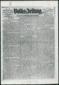 Volks-Zeitung, No 109, Mittwoch 11.5.1859: Ein Ideal / Berlin, den 10. Mai 1859.