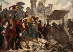 Burggraf Friedrich von Nürnberg beschießt im Jahre 1414 mit der "Faulen Grete" die Quitzowburg Friesack