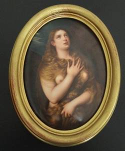 Porzellanbild mit Rahmen, Hl. Magdalena (nach Tizian)