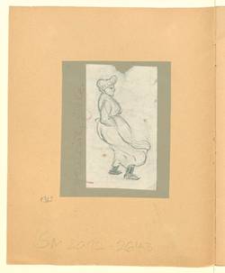 Skizze einer Frau mit Schürze im Wind