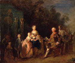 Graf Podewils mit seiner Familie im Garten;