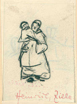 Skizze: Frau mit Kind auf dem Arm