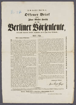 "Offener Brief von Isaac Moses Hersche an die Berliner Börsenleute."