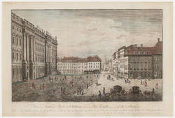 Vue de la Grande Palace du Chateau et de la Rue Royale prise du Coté des Arcades. Mit Dedikation an Baron von Heinitz;