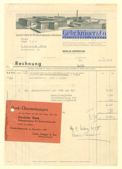 Brief - Rechnung von Firma Gebr. Krüger & Co. an Hugo Lau, Lindow (Mark), Breitestr.20