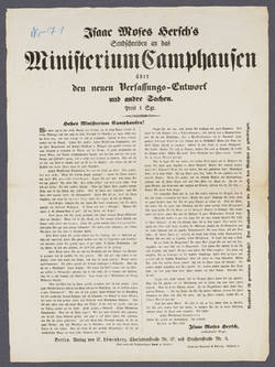 „Isaac Moses Hersch's Sendschreiben an das Ministerium Camphausen über den neuen Verfassungs-Entwurf und andere Sachen.“