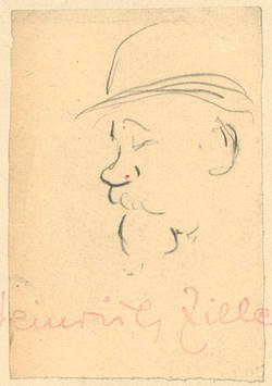 Skizze: Kopf eines Mannes mit Bart und Hut, Profil
