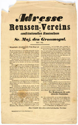 "Adresse des Reussen-Vereins für constitutionelles Knutenthum an Se. Maj. den Grossmogul."