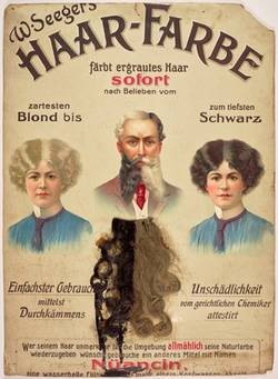 Werbeschild für W. Seeger's Haarfarben