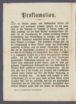 "Proklamation" von Friedrich Wilhelm IV. - Maueranschlag
