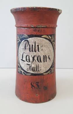 Apothekendose für "Pulv: Laxans Hall:" (Hallesches Abführpulver) aus einer Berliner Apotheke