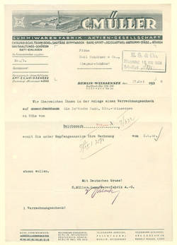 Brief - von C. Müller an Firma Emil Schirmer & Co., Siegmar-Schöna