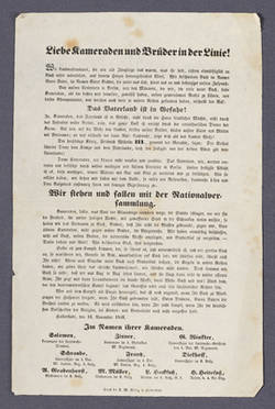 "Liebe Kameraden und Brüder in der Linie!" - Aufruf der Landwehrmänner von Halberstadt an die Soldaten.