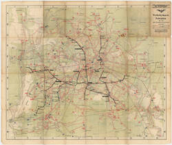 Verkehrskarte mit Fahrplan  Mai 1928  und Straßenverzeichnis
