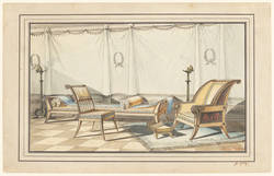 Entwurf für eine Dekoration mit Möbeln;