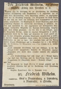 "Verordnung." von Friedrich wilhelm IV. - Maueranschlag