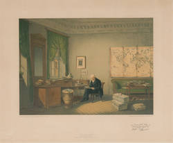 Alexander von Humboldt in seinem Arbeitszimmer.;