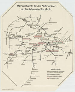 Übersichtskarte für den Güterverkehr der Reichsbahndirektion Berlin.