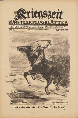 ,, Jetzt wollen wir sie dreschen ! 2  ( Der Kaiser )"  Titelblatt: ,, Kriegszeit "  vom 7. Sept. 1914 / Nr. 2