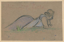 Frau liegend im Gras;