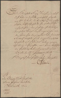 Urkunde über Patengeschenke für die Söhne des Lederhändlers Johann Wilhelm Ulrich;