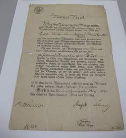 Bürger-Brief von Gustav Riedel aus dem Nachlass der Familie Riedel