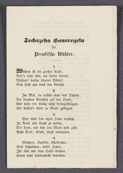 „Sechszehn Hausregeln für Preußische Wähler." - Gedicht.