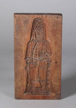 Zweiseitiger Holzmodel mit den Darstellungen eines Soldaten und einer Wirtin