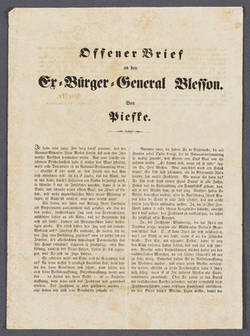 "Offener Brief an den Ex-Bürger General Blesson. Von Piefke."