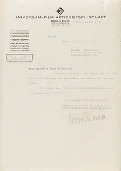 UFA an Brennert, 16.05,1929;