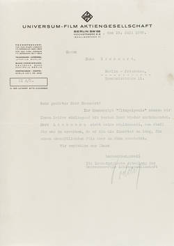 UFA an Brennert, 19.07.1929;